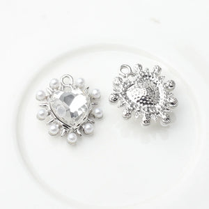 Heart Zircon Pearl Charms Pendant 6pcs/lot DIY Necklace Jewelry Making