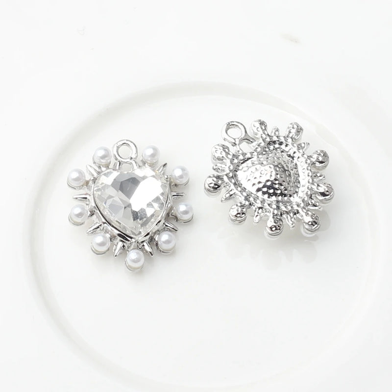 Heart Zircon Pearl Charms Pendant 6pcs/lot DIY Necklace Jewelry Making