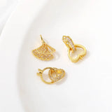 Zinc Alloy Ginkgo Leaf Heart Ring Charms 2pcs DIY Necklace
