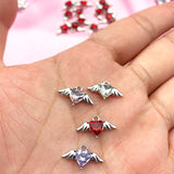 10Pcs Mini Crystal Heart Wing Charms Silver Devil Heart DIY Earrings Accessories