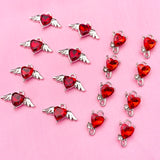 10Pcs Mini Crystal Heart Wing Charms Silver Devil Heart DIY Earrings Accessories