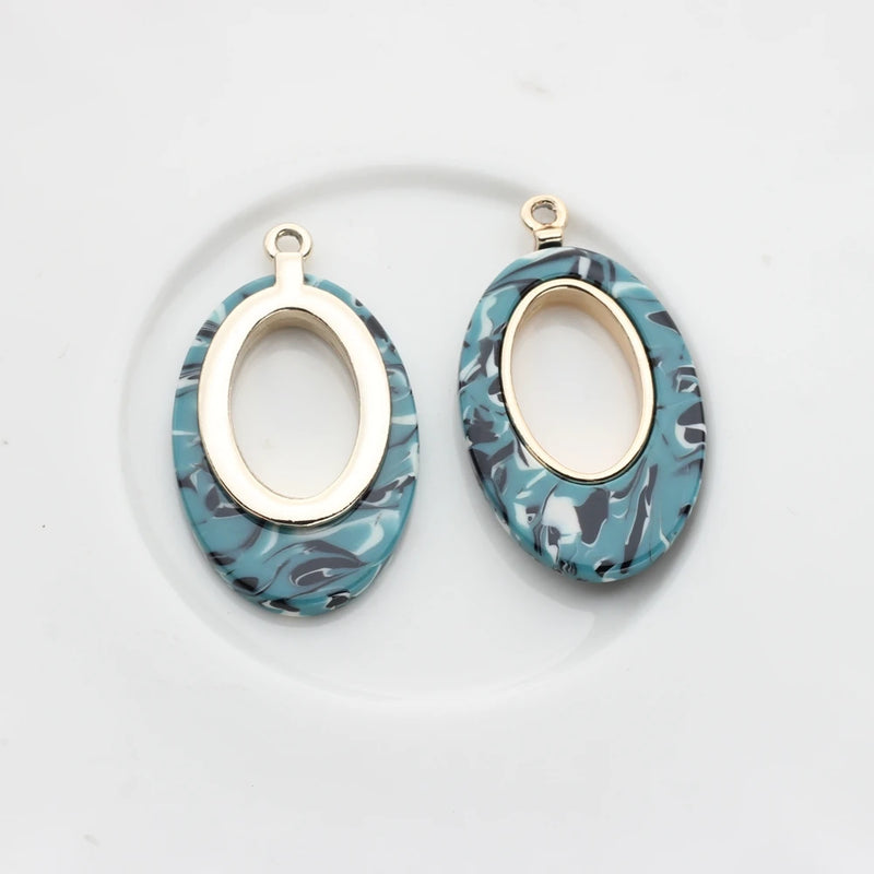 Zinc Alloy Resin Geometric Ellipse Charms 19*33mm 6pcs