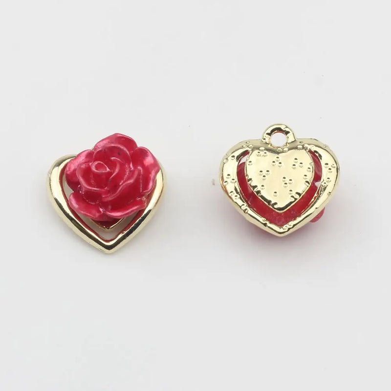 Zinc Alloy Resin Rose Flower Heart Charms 10pcs/lot DIY Jewelry Making