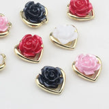 Zinc Alloy Resin Rose Flower Heart Charms 10pcs/lot DIY Jewelry Making
