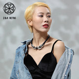 Zinc Alloy Women's Neck Chokers Cowhide Chain Necklaces