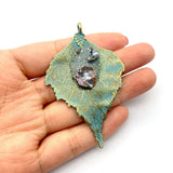 Zinc Alloy Natural Stone Pendant Jewelry DIY Necklace Leaf Charms