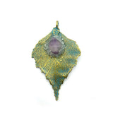 Zinc Alloy Natural Stone Pendant Jewelry DIY Necklace Leaf Charms