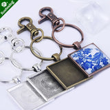 DIY 25mm Square Craft Pendant Kits Key Chains Lobster Clasps Clips Key Rings