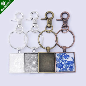 DIY 25mm Square Craft Pendant Kits Key Chains Lobster Clasps Clips Key Rings