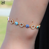 18k Zircon Evil Eye Charm Link Bracelet for Women