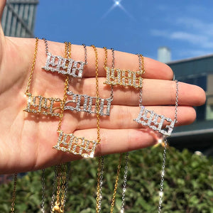 Zircon Angel Number Necklace Stainless Steel Birth Year Jewelry