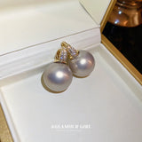 Zircon Pearl Hook Earrings Fresh Water Pearl Studs for Women