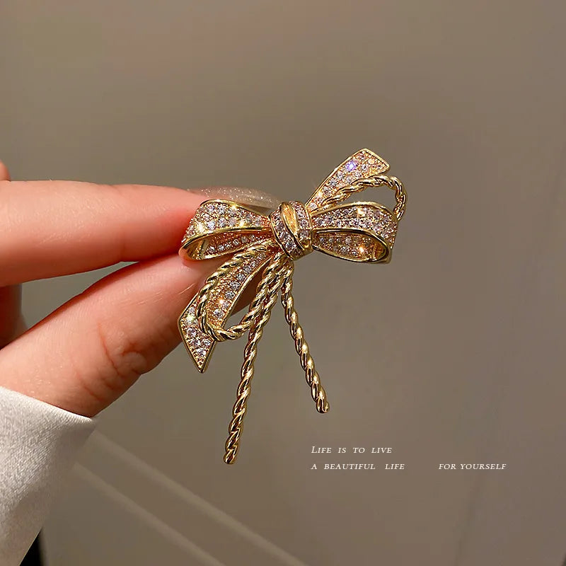 Zircon Bow Brooch Elegant Accessory