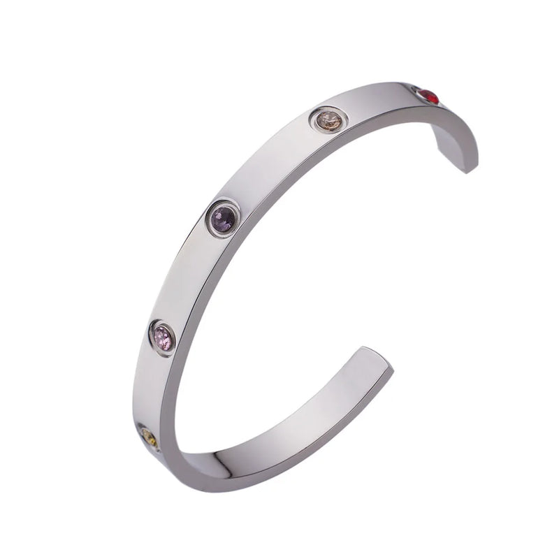 Zircon Cuff Bracelet Set Stainless Steel Jewelry