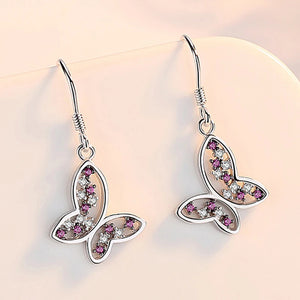 Zircon Butterfly Dangle Earring Silver 925 Piercing Jewelry Y2K Purple Amethyst