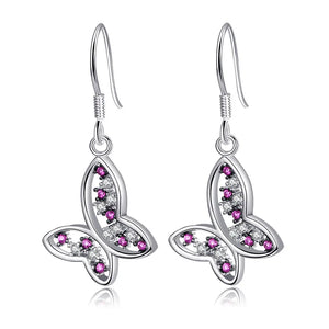 Zircon Butterfly Dangle Earring Silver 925 Piercing Jewelry Y2K Purple Amethyst