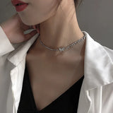 Zircon Butterfly Choker Silver-plated Necklace