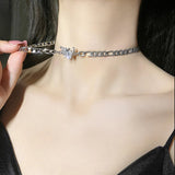 Zircon Butterfly Choker Silver-plated Necklace