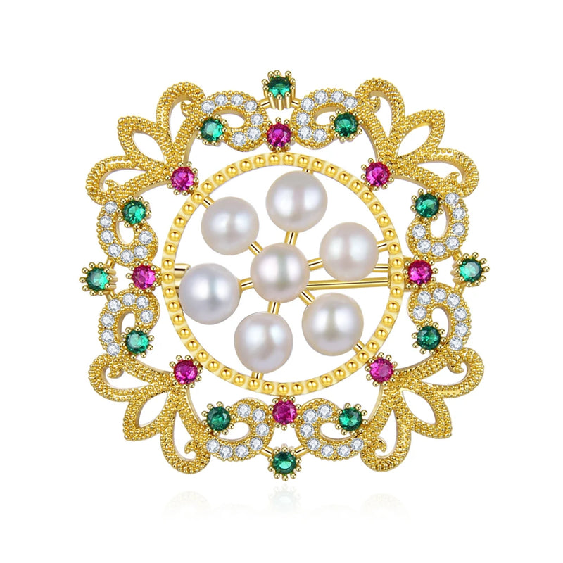 Zircon Corsage Natural Pearl Pin Brooch Retro Brooch Women's Jewelry