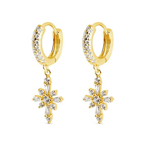 Zircon Cross Earrings 925 Silver Star Hoop Earrings Piercing Jewelry