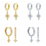 Zircon Cross Earrings 925 Silver Star Hoop Earrings Piercing Jewelry