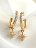 Zircon Cross Earrings 925 Silver Star Hoop Earrings Piercing Jewelry