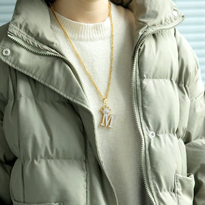 Zircon Crown Initials Chain Necklace Stainless Steel Pendant Men's Hip Hop