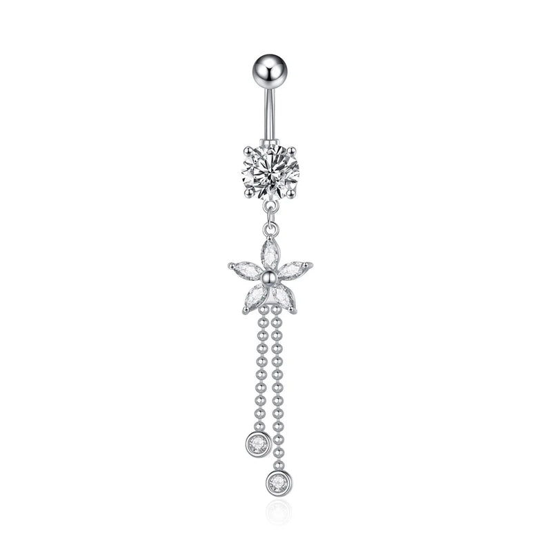 Zircon Crystal Belly Button Ring Dangle Wing Piercing Jewelry