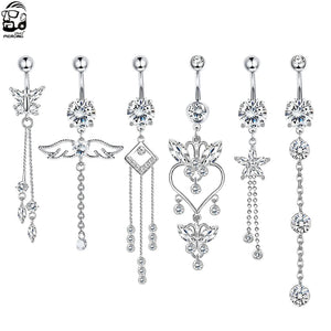 Zircon Crystal Belly Button Ring Dangle Wing Piercing Jewelry