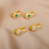 Zircon Crystal Green Hoop Earrings Stainless Steel Punk Jewelry Gift