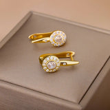 Zircon Crystal Green Hoop Earrings Stainless Steel Punk Jewelry Gift