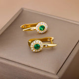 Zircon Crystal Green Hoop Earrings Stainless Steel Punk Jewelry Gift
