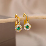 Zircon Crystal Green Hoop Earrings Stainless Steel Punk Jewelry Gift
