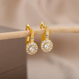 Zircon Crystal Green Hoop Earrings Stainless Steel Punk Jewelry Gift