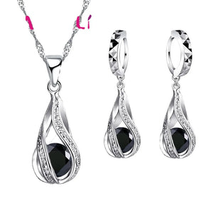 Zircon Pendant Earrings Set, Elegant Crystal Jewelry