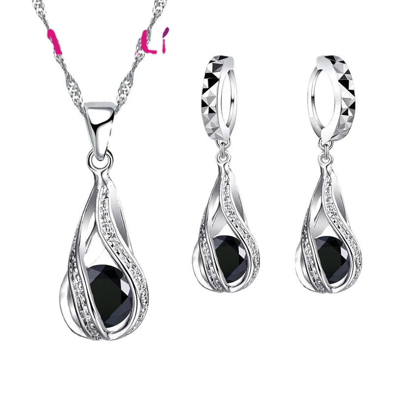 Zircon Pendant Earrings Set, Elegant Crystal Jewelry