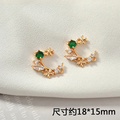 Zircon Double Hanging Moon Flower Pendant DIY Earring Bracelet Necklace Accessor