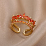 Zircon Double Layer Red Stone Rings For Women Stainless Steel