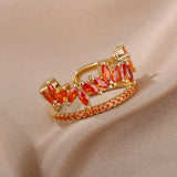 Zircon Double Layer Red Stone Rings For Women Stainless Steel