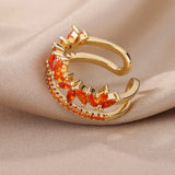 Zircon Double Layer Red Stone Rings For Women Stainless Steel