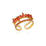 Zircon Double Layer Red Stone Rings For Women Stainless Steel