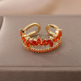 Zircon Double Layer Red Stone Rings For Women Stainless Steel