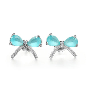 Zircon Earrings 925 Sterling Silver Bowknot Stud Earrings CZ Jewelry