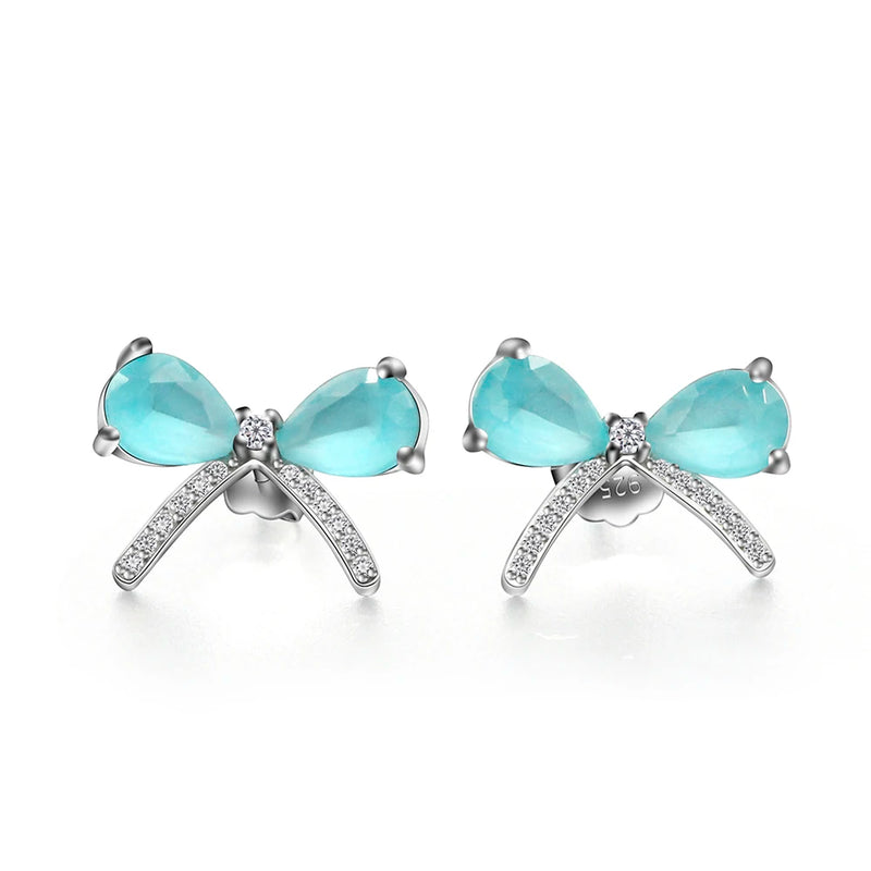 Zircon Earrings 925 Sterling Silver Bowknot Stud Earrings CZ Jewelry