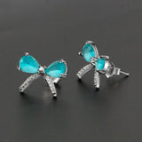 Zircon Earrings 925 Sterling Silver Bowknot Stud Earrings CZ Jewelry