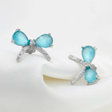 Zircon Earrings 925 Sterling Silver Bowknot Stud Earrings CZ Jewelry