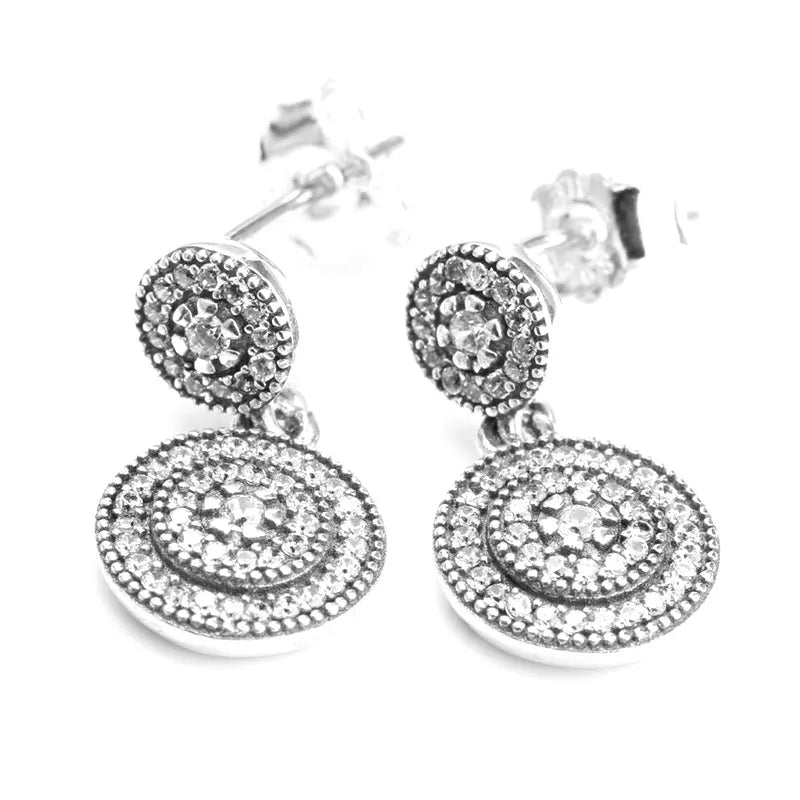 Zircon Earrings Sterling Silver Clear CZ Bohemia Style Women Wedding Jewelry