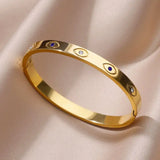 Zircon Evil Eye Bracelet Stainless Steel Plated Bangle