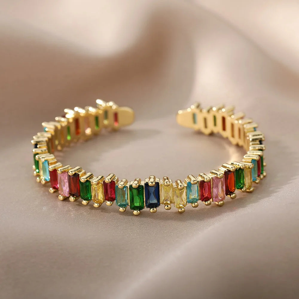 Zircon Evil Eye Open Cuff Bangle Bracelet Women Jewelry