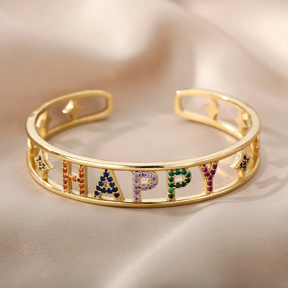 Zircon Evil Eye Open Cuff Bangle Bracelet Women Jewelry
